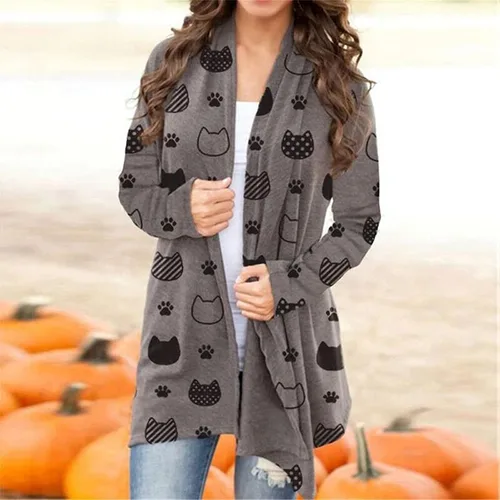 Vista 2 de Cárdigan para mujer, casual, manga larga, clásico, frente abierto, para otoño, talla grande, ligero, suave, cómodo, abrigo de gran