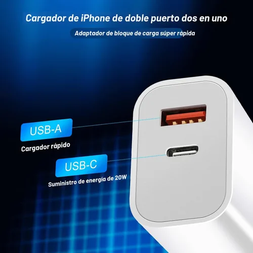 Vista 5 de Cargador rápido para iPhone, cargador de iPhone A/C de doble puerto, bloque de carga rápida, paquete de 2 cargadores de pared para iPhone de Apple