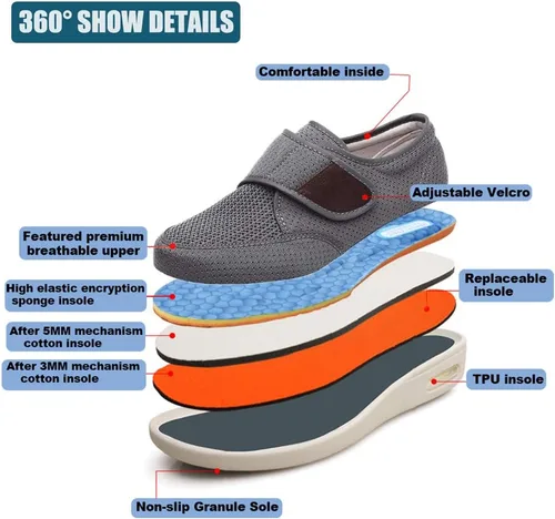 Vista 5 de W&LESVAGO Zapatos anchos ajustables para hombre con edema diabético con plantilla de espuma viscoelástica, amortiguación de aire, zapatos ligeros