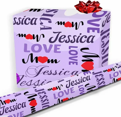 Vista 11 de Nombre personalizado en papel de regalo, rollo de papel de regalo personalizado con texto, regalo personalizado, unisex, adultos, hombres, mujeres