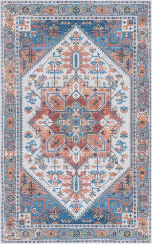 Vista 13 de SAFAVIEH Alfombra lavable Arizona Collection – 3 x 5 pies, marfil y al óxido, antideslizante y fácil de limpiar, ideal para sala de estar, entrada