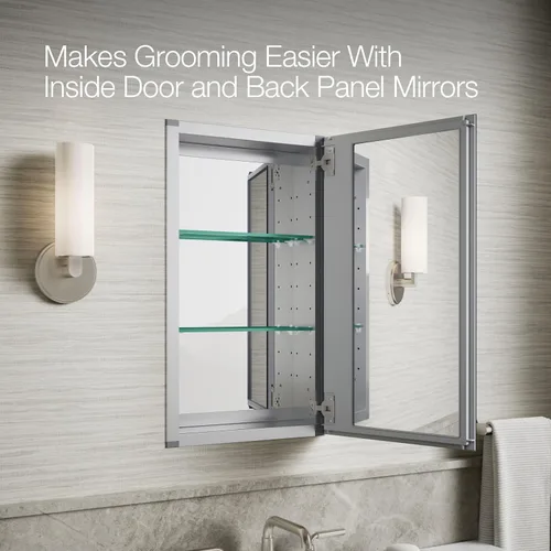 Vista 8 de Kohler CB-CLC1526FS Espejo Botiquín de Baño sin Marco, Puerta Individual, Marco Rectangular con Borde Biselado, Espejo de Gabinete de Baño, Estantes