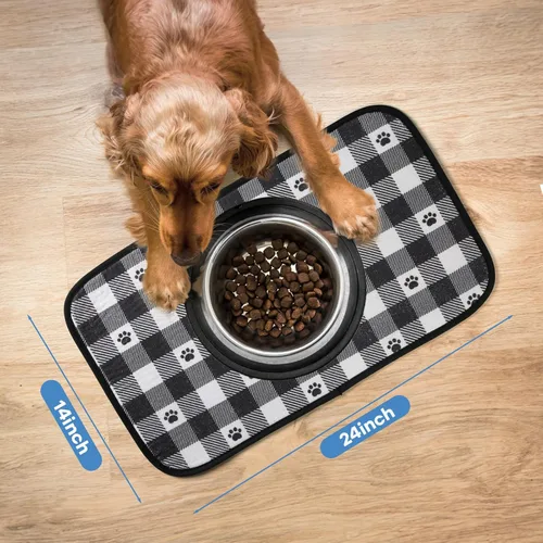 Vista 2 de Tapetes de comida para perros, tapetes para tazón de mascotas, súper absorbentes y secas, evitan derrames, diseño antideslizante, fáciles de lavar