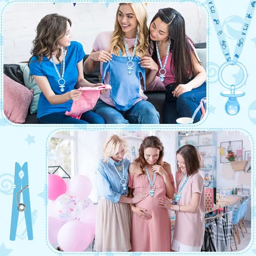 Vista 6 de Coume Juego de 48 chupetes para baby shower, collar con mini alfileres de ropa de acrílico, chupete a granel para recién nacidos, regalos de fiesta