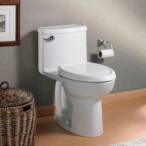 Vista 5 de American Standard 612AA001.020 Compact Cadet 3, inodoro de una pieza con asiento de cierre lento y anillo de cera, parte delantera alargada, Blanco