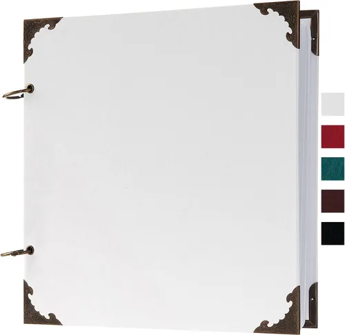 Vista 13 de Álbum de fotos de 8 x 8 pulgadas de cuero con tapa dura, 80 páginas de papel artesanal en blanco, álbum de recortes DIY para bodas y aniversarios