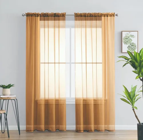 Vista 20 de YHSF Cortinas traslúcidas – Juego de 2 paneles para decoración del hogar – Elegantes cortinas de gasa sólida con bolsillo para barra