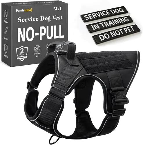 Vista 21 de Chaleco de perro de servicio para perros medianos, arnés de perro de servicio en entrenamiento con parches, chaleco ajustable para perros con Arnés