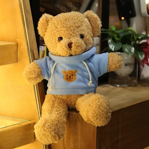 Vista 4 de Oso de peluche de 11.8 pulgadas, animales de peluche suaves, lindo muñeco de oso de peluche para niños y niñas (azul)