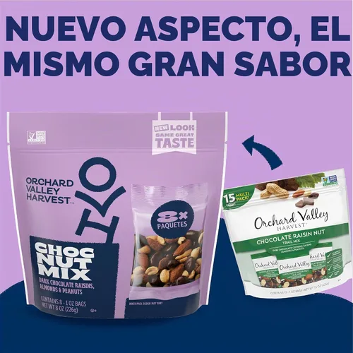 Vista 3 de Orchard Valley Harvest - Mezcla de nueces con chocolate, multipack, 1 oz (paquete de 8), pasas cubiertas de chocolate negro, almendras y cacahuetes