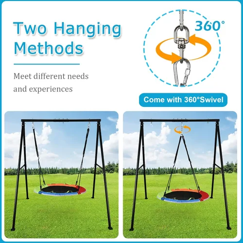 Vista 6 de HeyZoo Juegos de columpios para patio trasero, columpio de platillo volador de 40 pulgadas con capacidad de 440 libras, soporte de columpio de metal