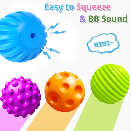 Vista 4 de Paquete de 6 bolas sensoriales para niños pequeños de 1 a 3 años, juguetes sensoriales para bebés de 6 a 12 meses, juguetes Montessori para bebés