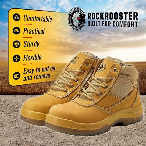 Vista 7 de Rockrooster AK050 - Botas de trabajo para hombre, puntera de acero, cremallera YKK, 6in, antideslizantes y resistentes al deslizamiento, piel