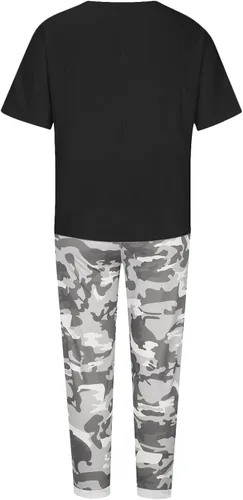 Vista 3 de sentmoon Conjunto de ropa de cama de algodón para mujer, talla grande, 2 piezas, blusa de media manga con pantalones de camuflaje, conjunto