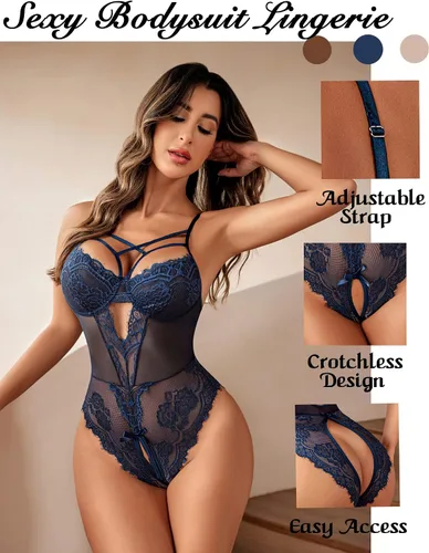 Vista 5 de Avidlove Body de lencería con arnés de encaje floral para mujer, camisón de una pieza
