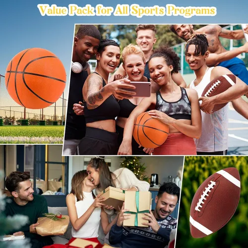 Vista 7 de RoundFunny Juego de 6 pelotas deportivas con bombas, tamaño oficial, pelotas de fútbol y baloncesto, a granel para entrenamiento y práctica, uso