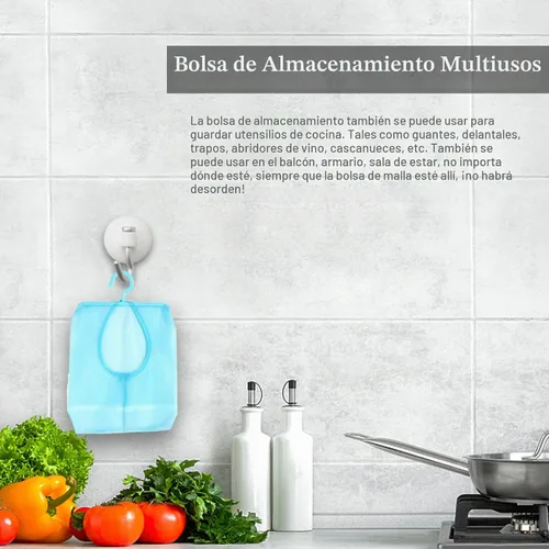 Vista 2 de Bolsa de malla multiusos para colgar con colgador para calcetines, medias, brasier, ropa interior, baño (azul)