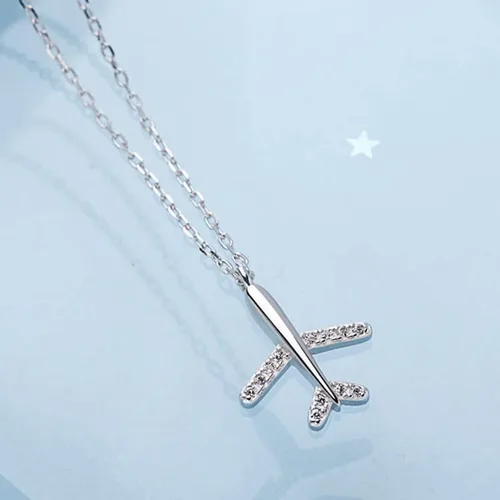 Vista 3 de Juego de collar y aretes con colgante de avión, circonita cúbica, avión, aerolínea, pulsera de joyería para mujeres y niñas, Zirconia cúbica, No es