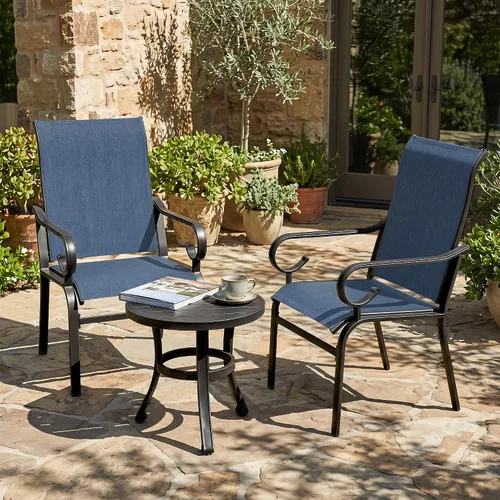 Vista 2 de NUU GARDEN 3-Piece Patio Bistro Set,2 Textilene Chairs and 1 Table,Blue and Black