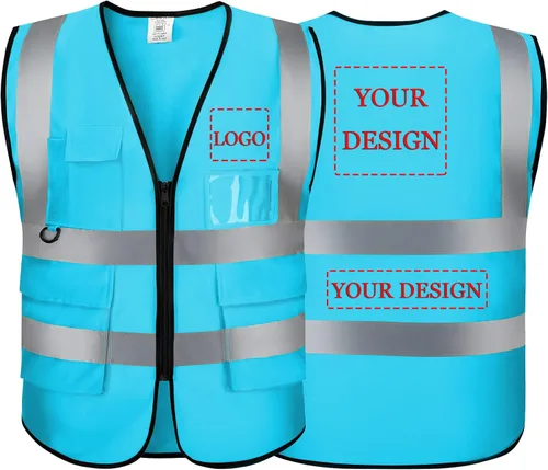 Vista 11 de Chaleco Reflectante Clase 2 de Seguridad ANSI con Bolsillos y Cremallera de Alta Visibilidad Uniforme de Construcción K-verde-1pack-custom