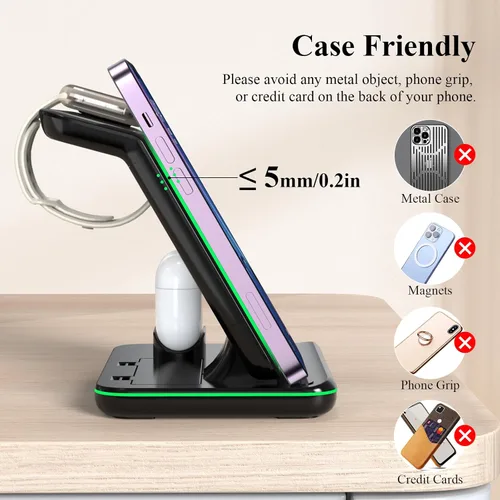 Vista 5 de Minthouz Cargador inalámbrico para teléfono, estación de carga rápida de 18 W para iWatch (el cargador de reloj no está incluido), AirPods, soporte