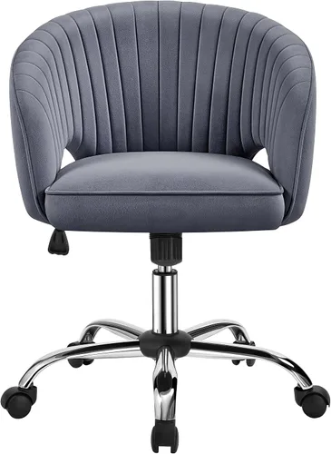 Vista 11 de Topeakmart Moderna silla de terciopelo para tocador, silla de escritorio de maquillaje, sillón ajustable con respaldo de barril copetudo para sala