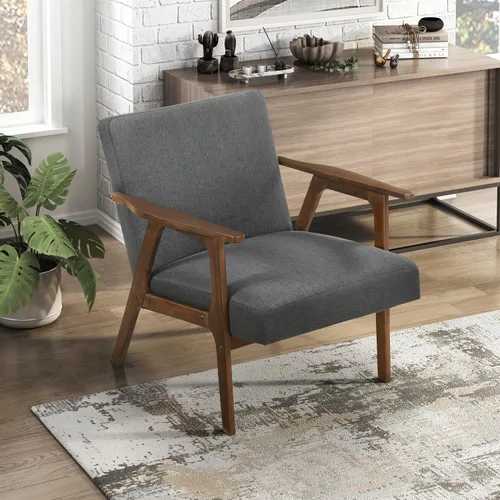 Vista 14 de Lexicon Silla decorativa moderna de mediados de siglo,Marco de madera Beige
