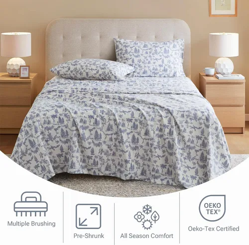 Vista 133 de Sleep Philosophy - True North - Juego de sábanas de franela, 100% de algodón, cómodo, bonito y muy suave, con bolsillo elástico que se adapta a
