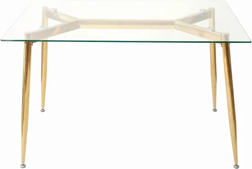 Vista 7 de Mesa de comedor rectangular de vidrio con patas doradas, mesa de cocina moderna de 47 pulgadas, rectangular, mesa de comedor cuadrada para 4
