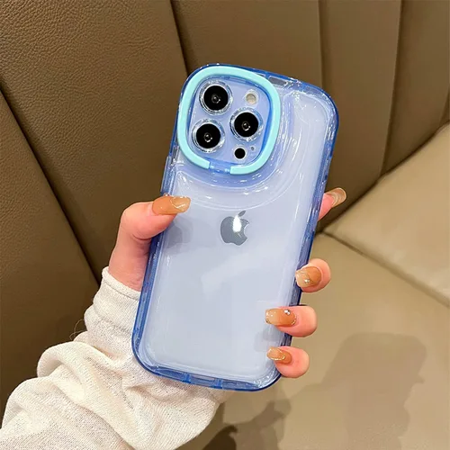 Vista 3 de Ownest Funda compatible con iPhone 13 Pro con función atril transparente, diseño creativo con soporte para cámara para TPU delgada, a prueba de Azul