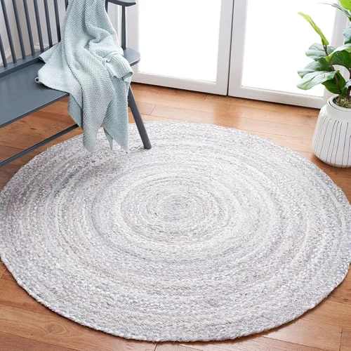 Vista 13 de SAFAVIEH Alfombra trenzada de la colección – Alfombra redonda de 3 pies, color beige con detalles rosados, algodón hecho a mano, estilo cabaña