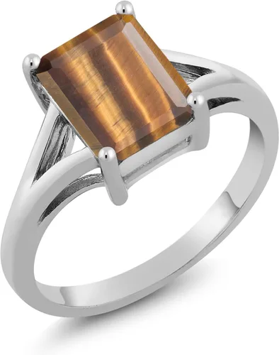 Vista 12 de Gem Stone King Anillo de compromiso solitario con diseño clásico de vástago dividido para mujer, plata de ley 925, piedra natal de piedra preciosa