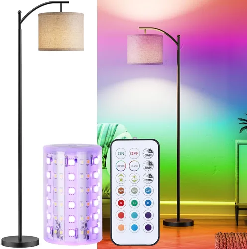 Vista 19 de Rottogoon - Lámpara de pie para sala de estar, lámpara de pie LED con 2 pantallas para dormitorio, incluye bombilla LED de 9 W - Negro Sombra
