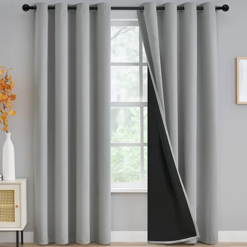 Vista 14 de Yakamok Cortinas negras, cortinas de ventana con aislamiento térmico y eficiencia energética para dormitorio, cortinas opacas completas y cortinas