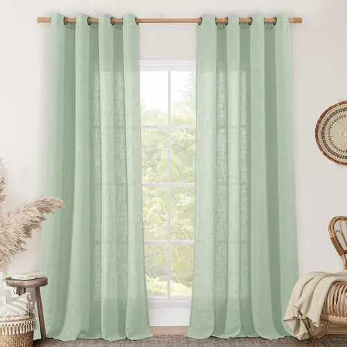 Vista 119 de LAMIT Cortinas de lino marrón caramelo para sala de estar, 84 pulgadas, de lino sintético, texturizado, filtrante de luz, paneles de privacidad