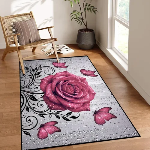 Vista 4 de Alfombras 3D de 3 x 5 pies, color rosa 3D, para dormitorio, lavandería, sala de estudio, alfombra realista de gotas de agua gris plateado 3d rosa 09