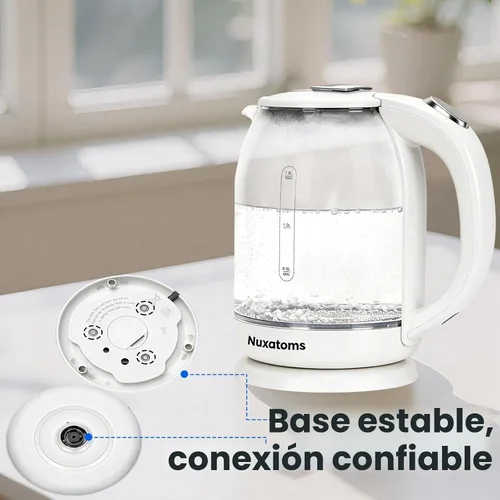 Vista 5 de Hervidor Eléctrico Doméstico, Todo Acero Inoxidable 304 y Sin Contacto con Plástico, Apagado Automático, Vidrio de Borosilicato con Hervido Visual