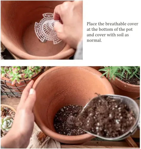 Vista 5 de Grava para macetas de drenaje, agujero de plástico para macetas, almohadilla de malla, forma de cono para plantas, rejilla inferior, pantalla