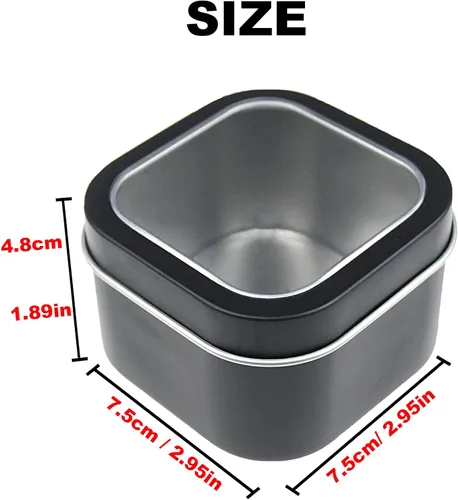 Vista 2 de LJY Latas cuadradas vacías de metal plateado de capacidad de 8 onzas con ventana transparente para hacer velas, dulces, regalos y tesoros