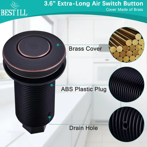 Vista 2 de BESTILL Kit de interruptor de aire de eliminación de basura en la parte superior del fregadero con doble salida, listado UL, bronce aceitado de 3.6