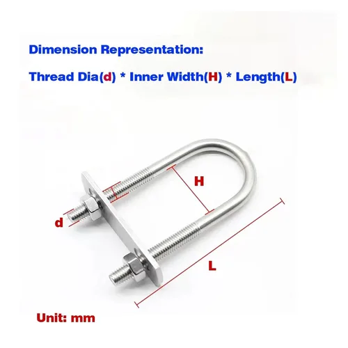 Vista 2 de Tornillo extendido en forma de U de acero inoxidable 304/abrazadera de tubo en forma de U con deflector/perno en forma de U/aro cuadrado/aro