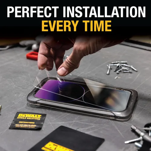 Vista 4 de DEWALT Protector de pantalla de vidrio resistente para iPhone 12 Pro Max, paquete de 2 protectores de pantalla de vidrio templado, compatible