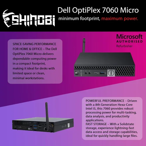 Vista 2 de Dell OptiPlex 7060 Micro PC Intel Core i5-8500T 8 GB de RAM NVME de 256 GB Windows 11 Pro WiFi 6E+BT 5.3 integrado Mini PC Soporte