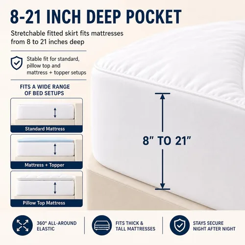 Vista 3 de Cubrecolchón tamaño individual, relleno de 450 GSM, parte superior de algodón, bolsillo de 8 a 21 pulgadas OEKO-TEX Certified, White Twin 39 x 75