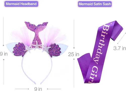 Vista 5 de Tutu and Sian Mermaid Outfit Set Shirt, Rainbow Tutu Dress, Satin Sash, Headband Birthday Gifts for Girls Costume