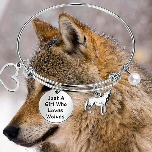 Vista 6 de FAADBUK Pulsera divertida de lobo para amantes de los animales, regalo de Just A Girl Who Loves Wolves Jewelry Bracelet Wolf Lover Gift Wolf