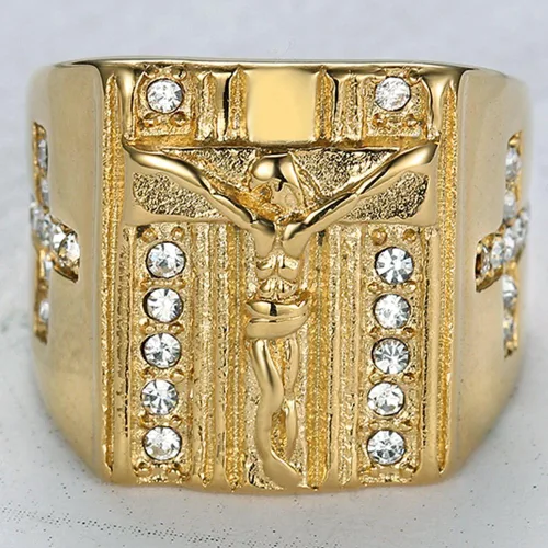 Vista 3 de Joyeros Jude - Anillo de acero inoxidable con cruz cristiana de Jesús