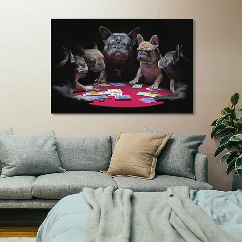 Vista 7 de House of French Bulldogs Dogs Playing Poker Póster Pintura Decorativa Lienzo Arte de Pared Pósters de Sala de Estar Dormitorio Pintura 16 x 24