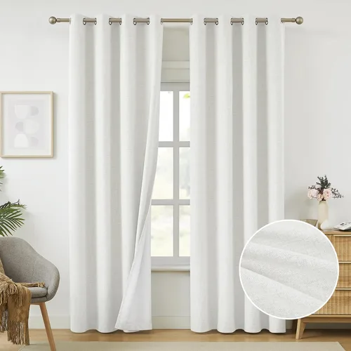 Vista 32 de Cortinas opacas de lino beige Melodieux de 63 pulgadas de largo para dormitorio, sala de estar, 100% cortinas con ojales para bloquear la luz