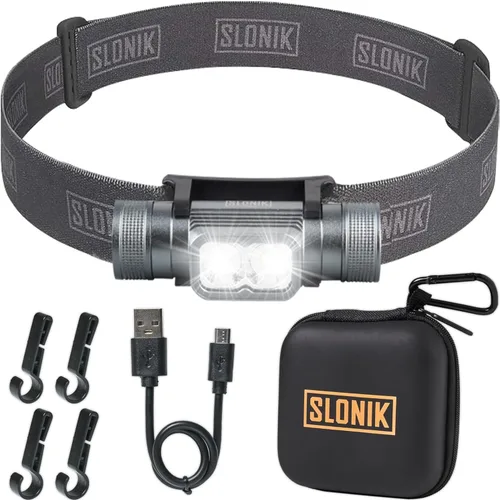 Vista 10 de SLONIK - Linterna frontal recargable ultrabrillante de 500 lúmenes - Luz impermeable IPX8 para correr al aire libre, equipo de senderismo Negro Gen 3